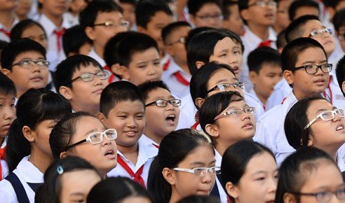 School kids wearing glasses